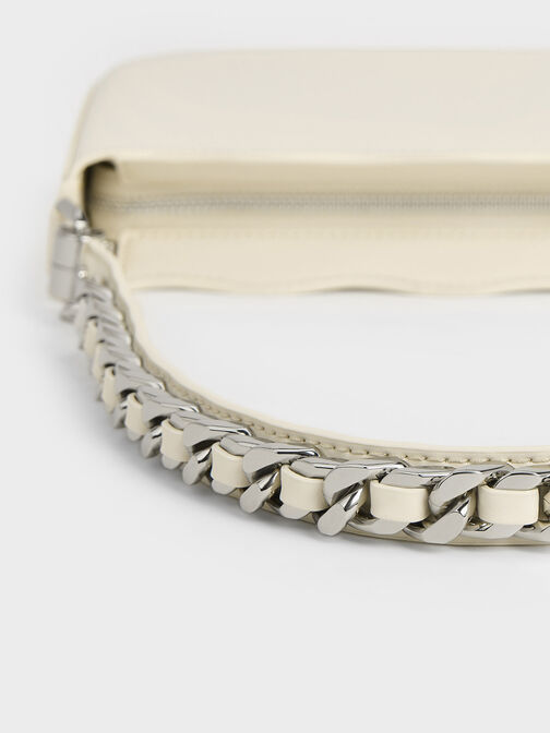 Túi đeo vai phom chữ nhật Wavy Braided Chain-Link, Phấn, hi-res