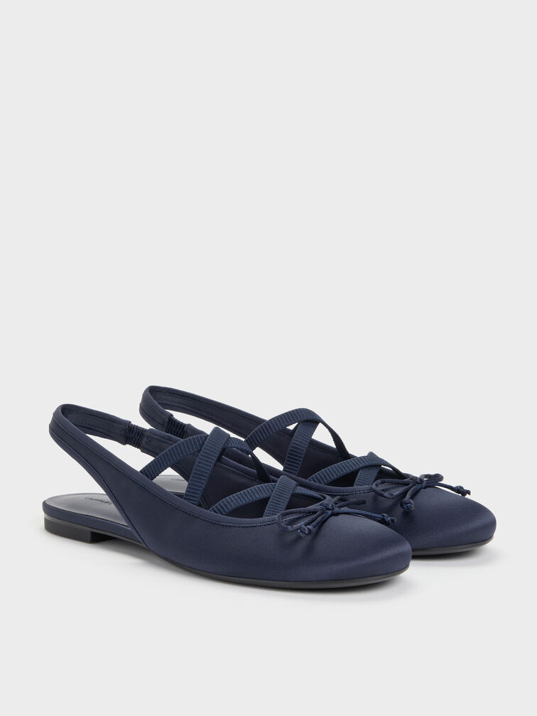 Gi&agrave;y b&uacute;p b&ecirc; đế bệt Satin, Xanh đậm, hi-res