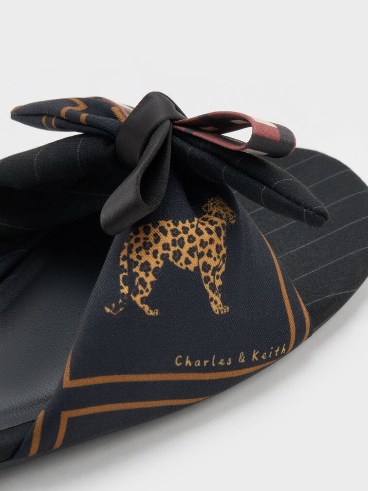 D&eacute;p quai ngang Satin Printed Bow, Đen họa tiết, hi-res