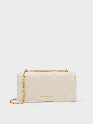 V&iacute; chữ nhật d&aacute;ng d&agrave;i Paffuto Chain Handle Quilted, Kem, hi-res
