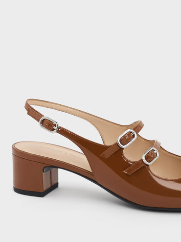 Clementine Double-Strap Slingback Mary Jane Pumps, Brown, hi-res