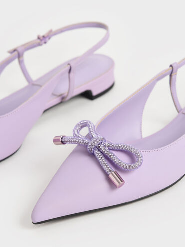 Giày đế bệt mũi nhọn Gem-Embellished Bow-Tie, Xám hoa lilac, hi-res