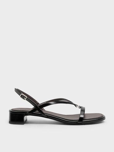 V-Strap Heeled Slingback Sandals, Black Boxed, hi-res