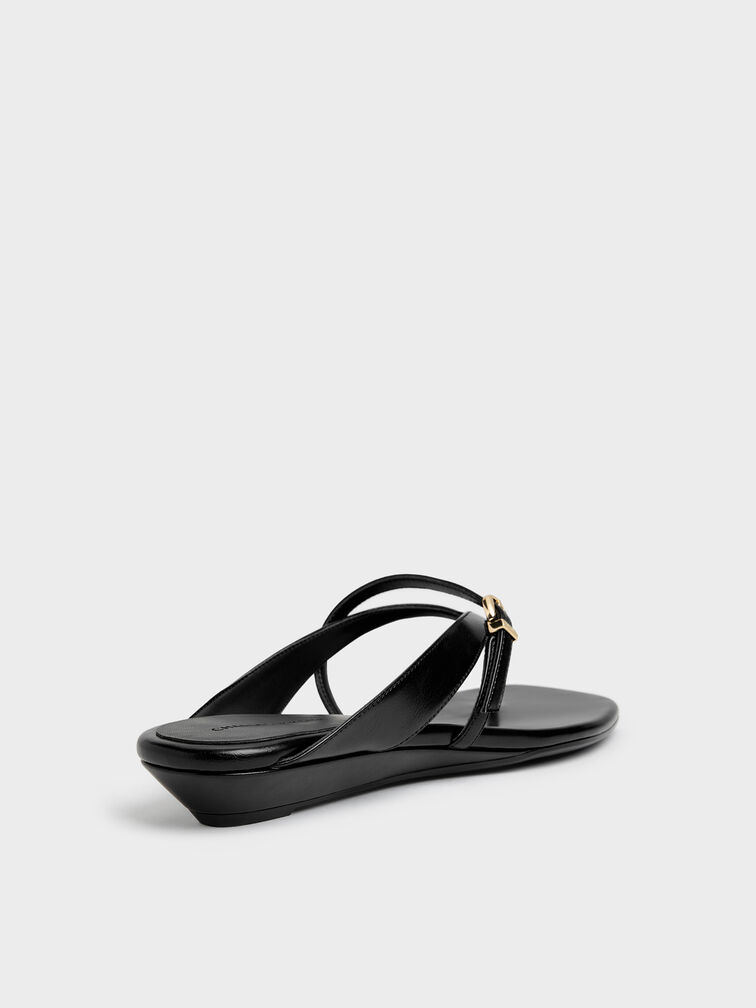 Buckled Thong Wedges, Black, hi-res