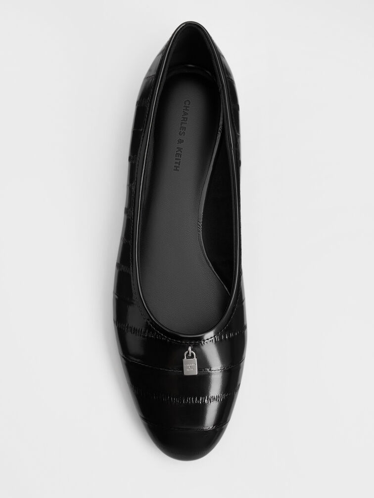 Griselda Eel-Effect Ballet Flats, Animal Print Black, hi-res
