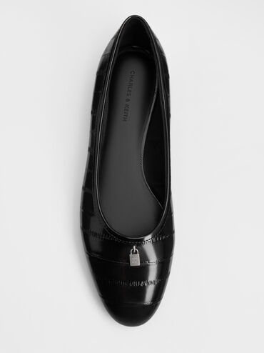 Griselda Eel-Effect Ballet Flats, Animal Print Black, hi-res