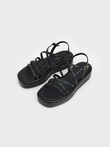 Gi&agrave;y sandals đế xuồng Strappy Padded, Đen, hi-res