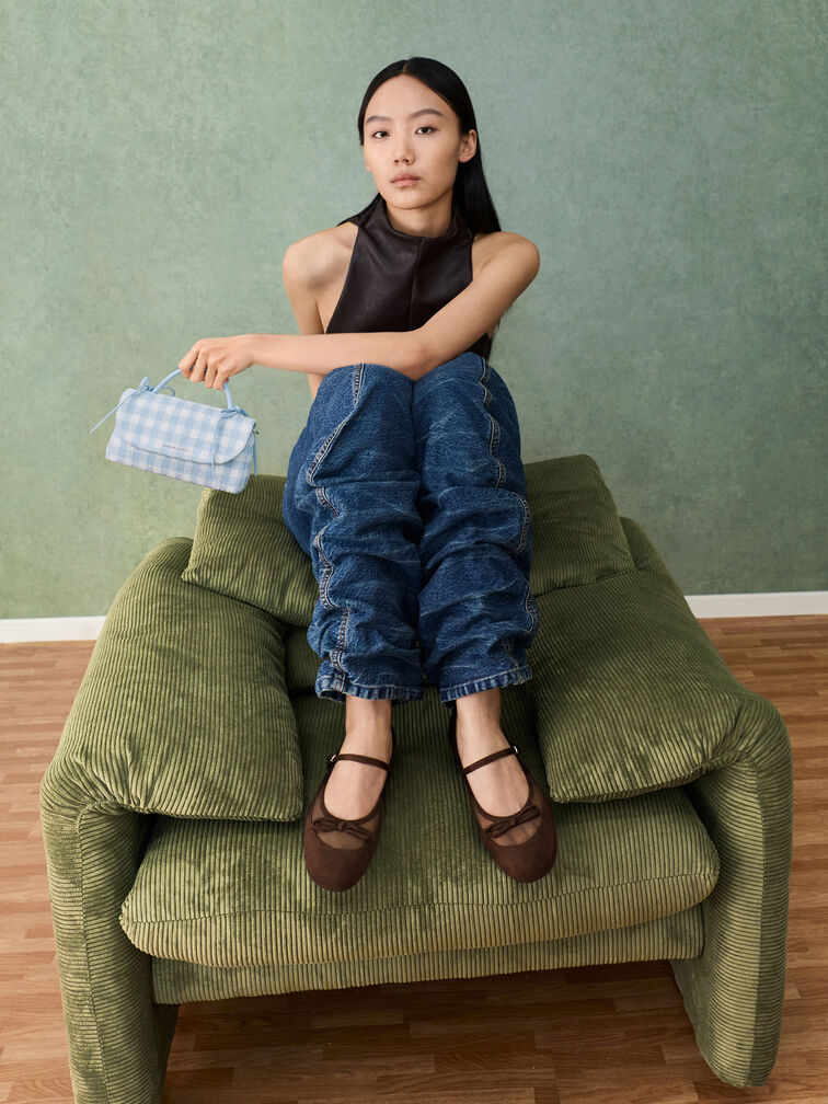 V&iacute; cầm tay phom chữ nhật Hazel Gingham, Gingham Blue, hi-res