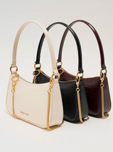 Elspeth Croc-Effect Chain-Link Shoulder Bag, Cream Croco, hi-res