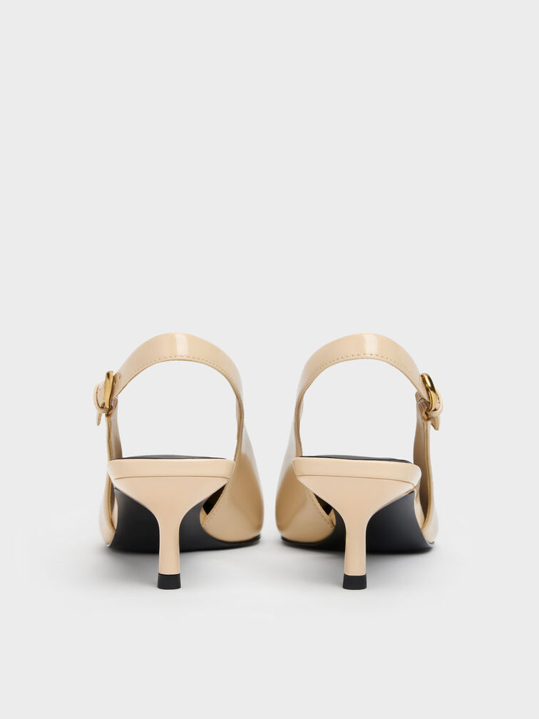 Pointed Slingback Kitten Heels, Beige, hi-res