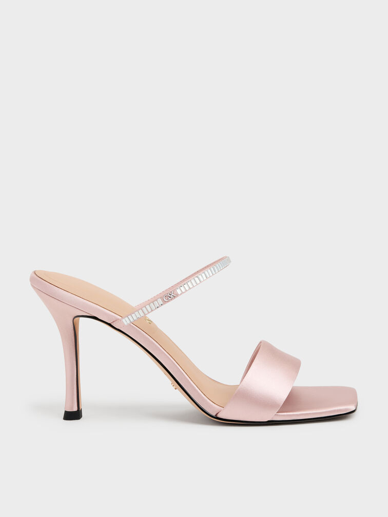 Gem Heeled Mules, Pink, hi-res