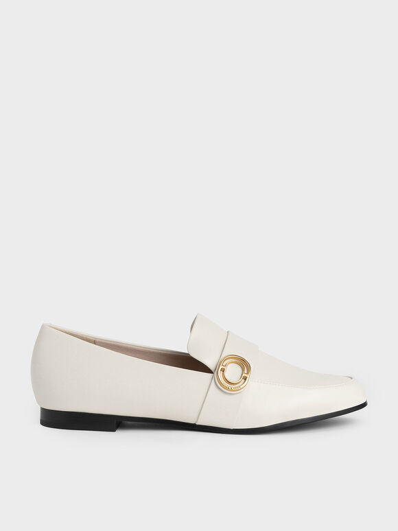 Giày loafers nữ mũi nhọn Metallic Accent Almond-Toe Penny, Phấn, hi-res