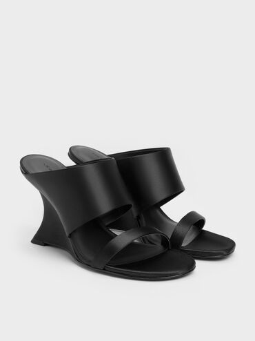 Gi&agrave;y mules đế xuồng quai ngang, Đen họa tiết, hi-res