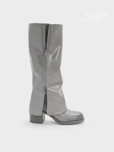 Louise Burnished Knee-High Boots, Light Grey, hi-res