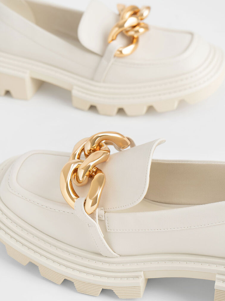 Giày loafer nữ mũi tròn Perline Chunky Chain, Phấn, hi-res