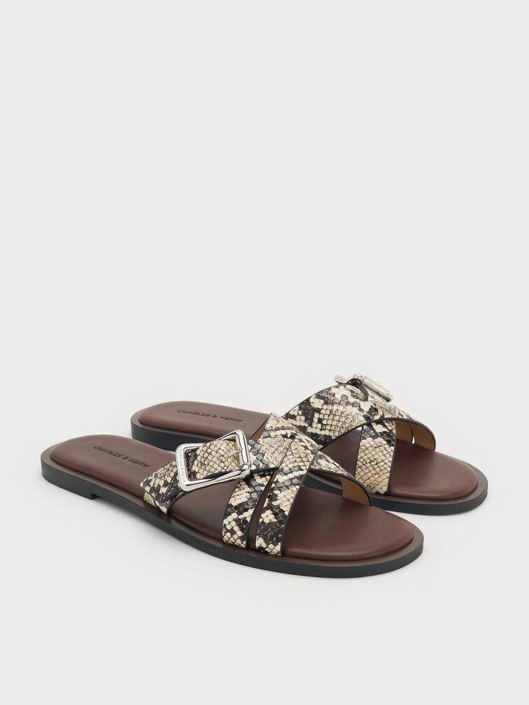 Anita Snake-Print Crossover Slides, Animal Print Natural, hi-res