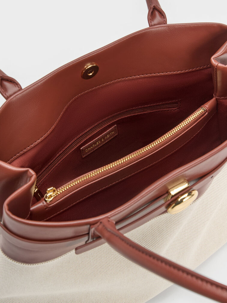 T&uacute;i tote phom chữ nhật Behn Canvas Belted, Gạch, hi-res