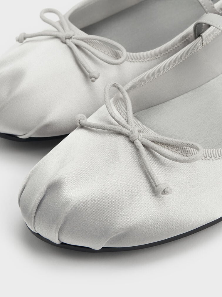 Emiko Satin Bow Mary Jane Flats, Silver, hi-res