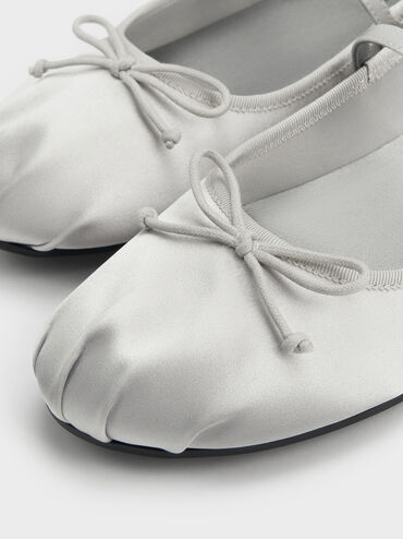 Emiko Satin Bow Mary Jane Flats, Silver, hi-res