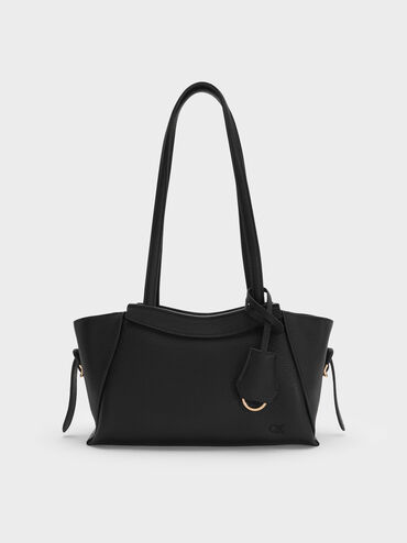 Leather Trapeze Tote Bag, Black, hi-res