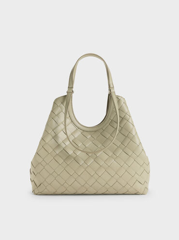Ivette Woven Tote Bag, Pale Olive, hi-res