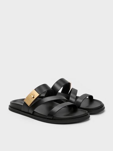 Aelin Metallic-Buckle Strappy Sandals, Black, hi-res