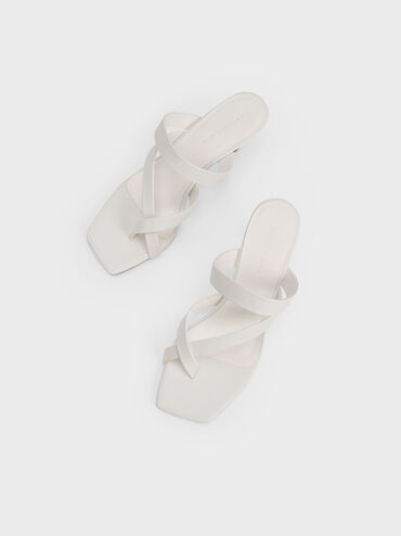 Giày sandals cao gót Textured Asymmetric Toe Ring, Trắng, hi-res