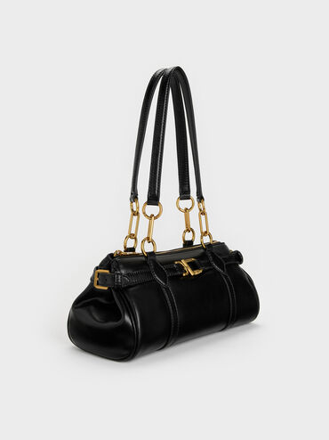 Gwynne Metallic-Accent Elongated Shoulder Bag, Black, hi-res