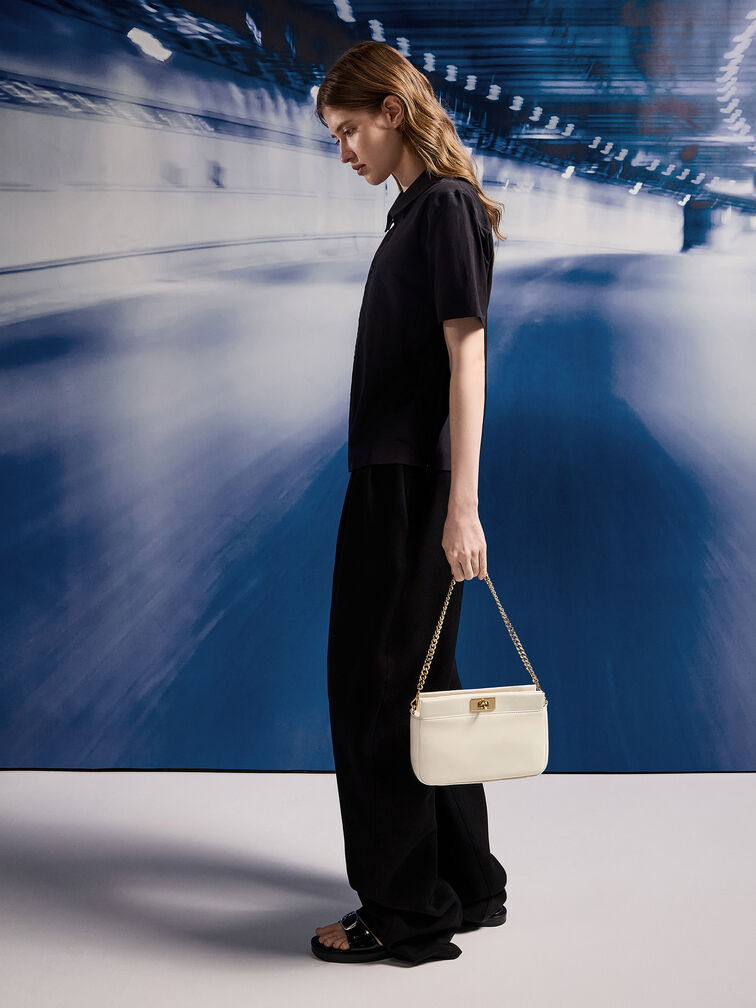 Lennie Chain-Handle Shoulder Bag, Cream, hi-res