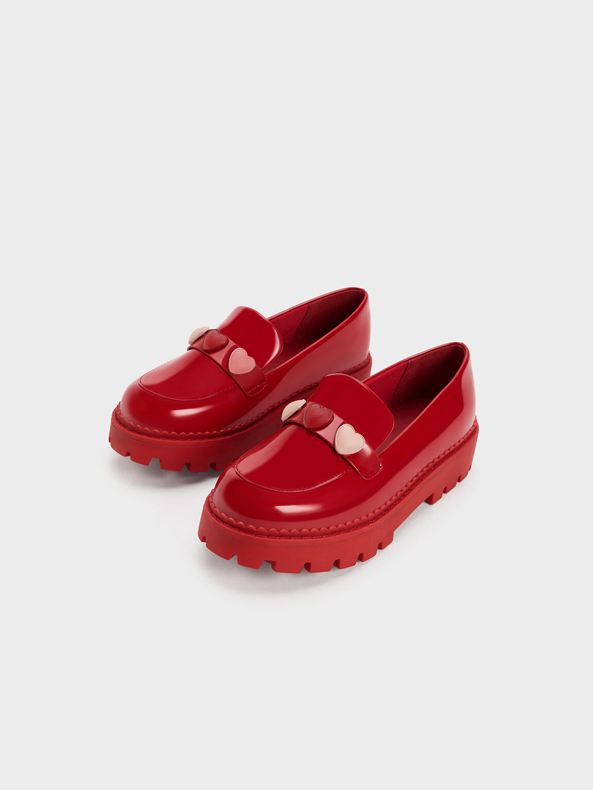 Giày loafer trẻ em Heart-Motif Patent Penny, Đỏ, hi-res