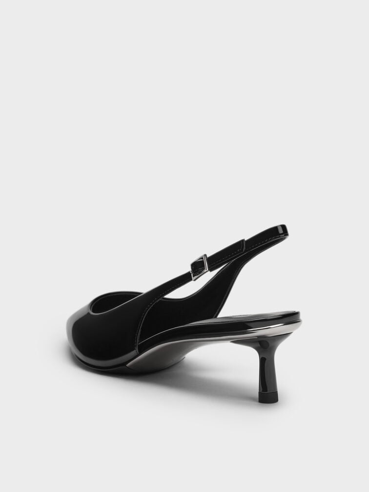 Gi&agrave;y cao g&oacute;t mũi nhọn Patent Slingback, Đen b&oacute;ng, hi-res