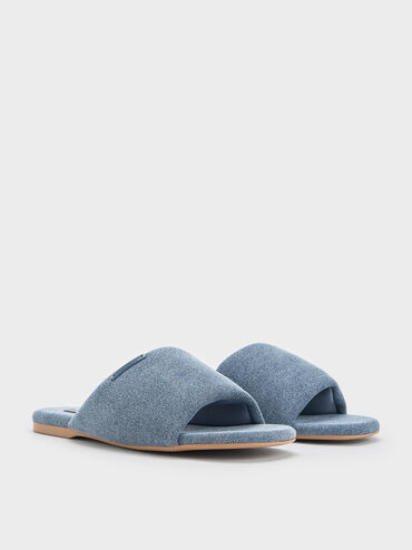 D&eacute;p quai ngang Denim Puffy Wide-Strap, Xanh denim, hi-res