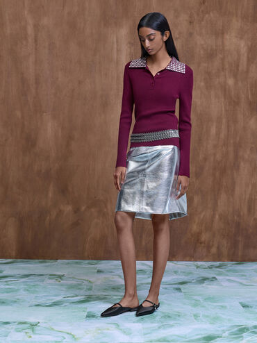 Gi&agrave;y mules mũi nhọn Satin Teardrop-Crystal, Đen họa tiết, hi-res