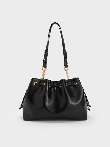 Moxie Drawstring Bucket Bag, Black, hi-res