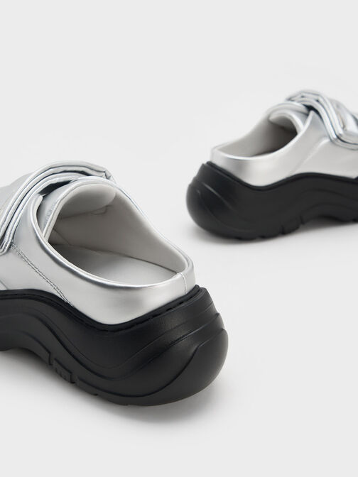 Nylon Metallic Padded Double-Strap Slip-On Sneakers, Silver, hi-res