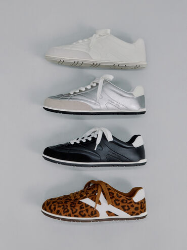 Giày sneakers cổ thấp Faux Suede Two-Tone, Đen, hi-res