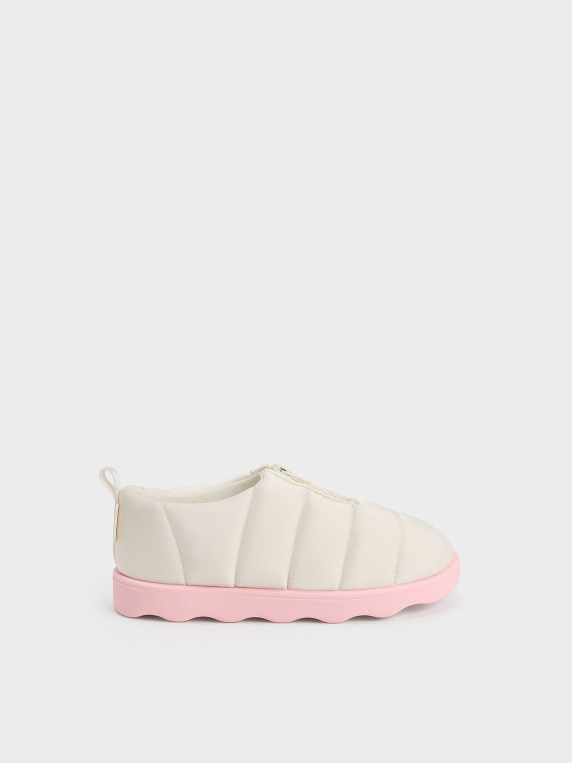Girls' Puffy Nylon Panelled Loafers, Chalk, hi-res