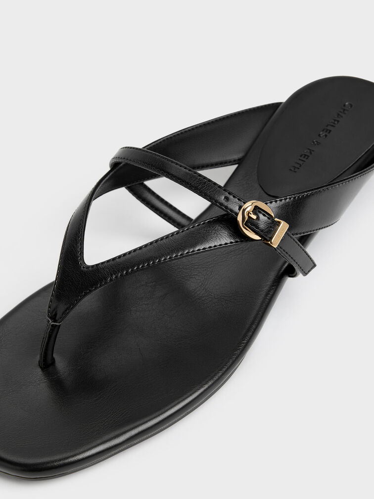Buckled Thong Wedges, Black, hi-res