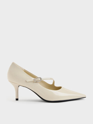 Patent Asymmetric-Strap Pumps, Chalk, hi-res