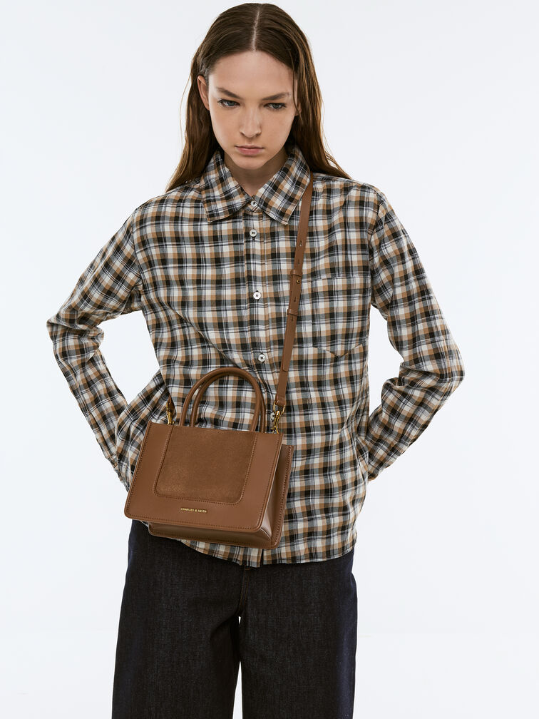 T&uacute;i tote phom chữ nhật Mini Daylla, N&acirc;u mocha, hi-res