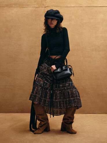 Khai Ruched-Flap Side-Pocket Top Handle Bag, Black, hi-res