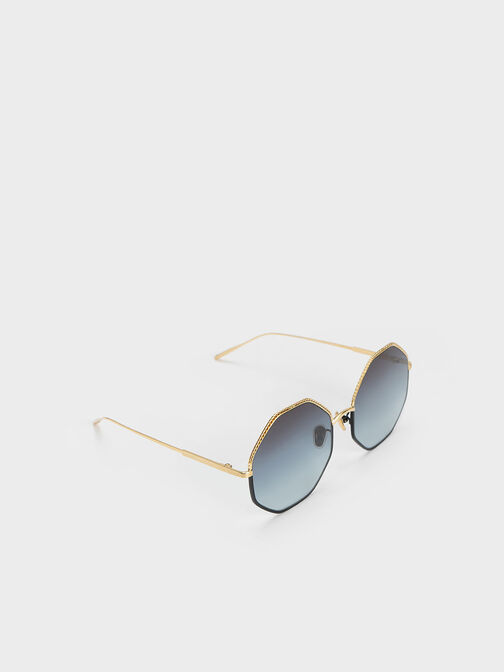 Hexagonal Wire-Frame Sunglasses, Black, hi-res