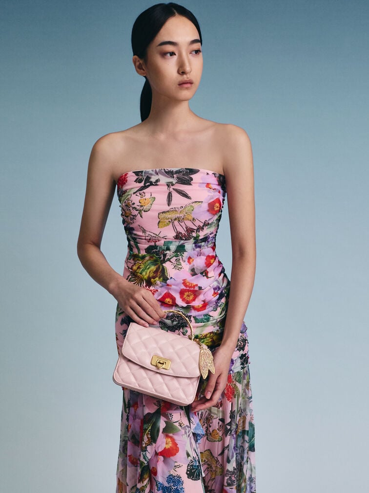 Cressida Quilted Top Handle Bag With Bag Charms, Cotton Candy Pink, hi-res