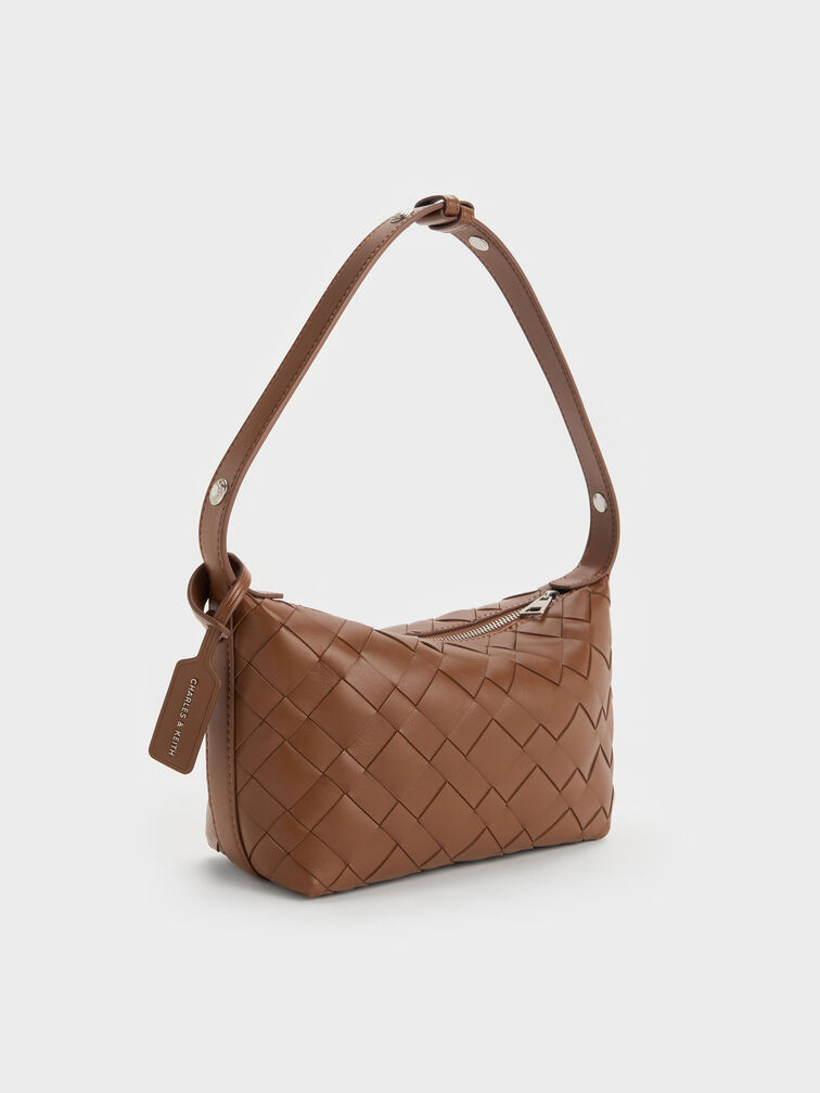 T&uacute;i đeo vai phom chữ nhật Ivette Woven, Chocolate, hi-res