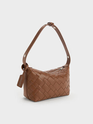 T&uacute;i đeo vai phom chữ nhật Ivette Woven, Chocolate, hi-res
