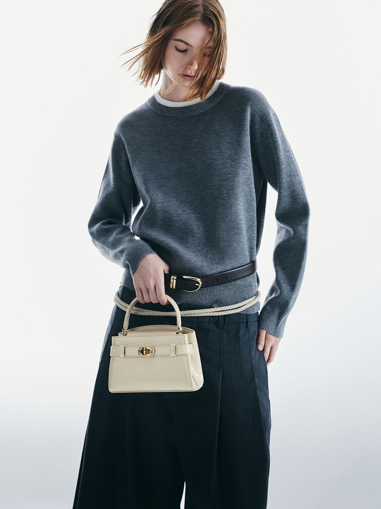 T&uacute;i x&aacute;ch h&igrave;nh thang Aubrielle Croc-Effect, Ng&agrave;, hi-res