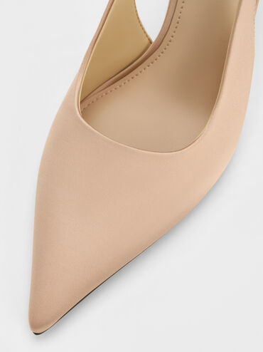 Teardrop-Crystal Pointed Slingback Pumps, Gold, hi-res