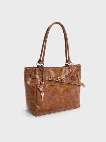 Delfina Belted Tote Bag, Distressed Tan, hi-res