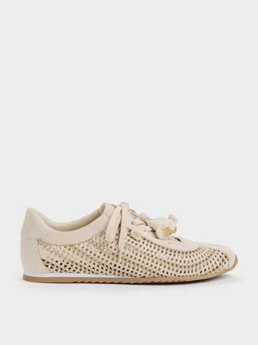 Jace Crochet & Suede Flower Sneakers, Chalk, hi-res