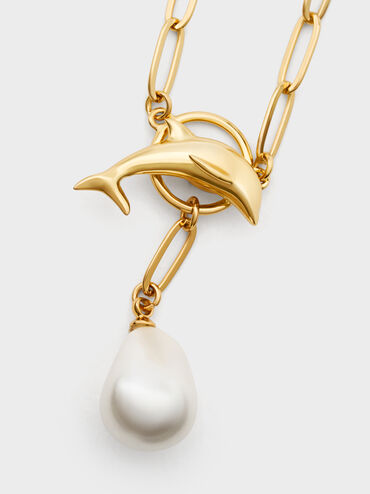 Delfina Dolphin Pearl Chain Necklace, Gold, hi-res